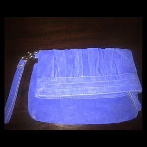 Blue suede wristlet